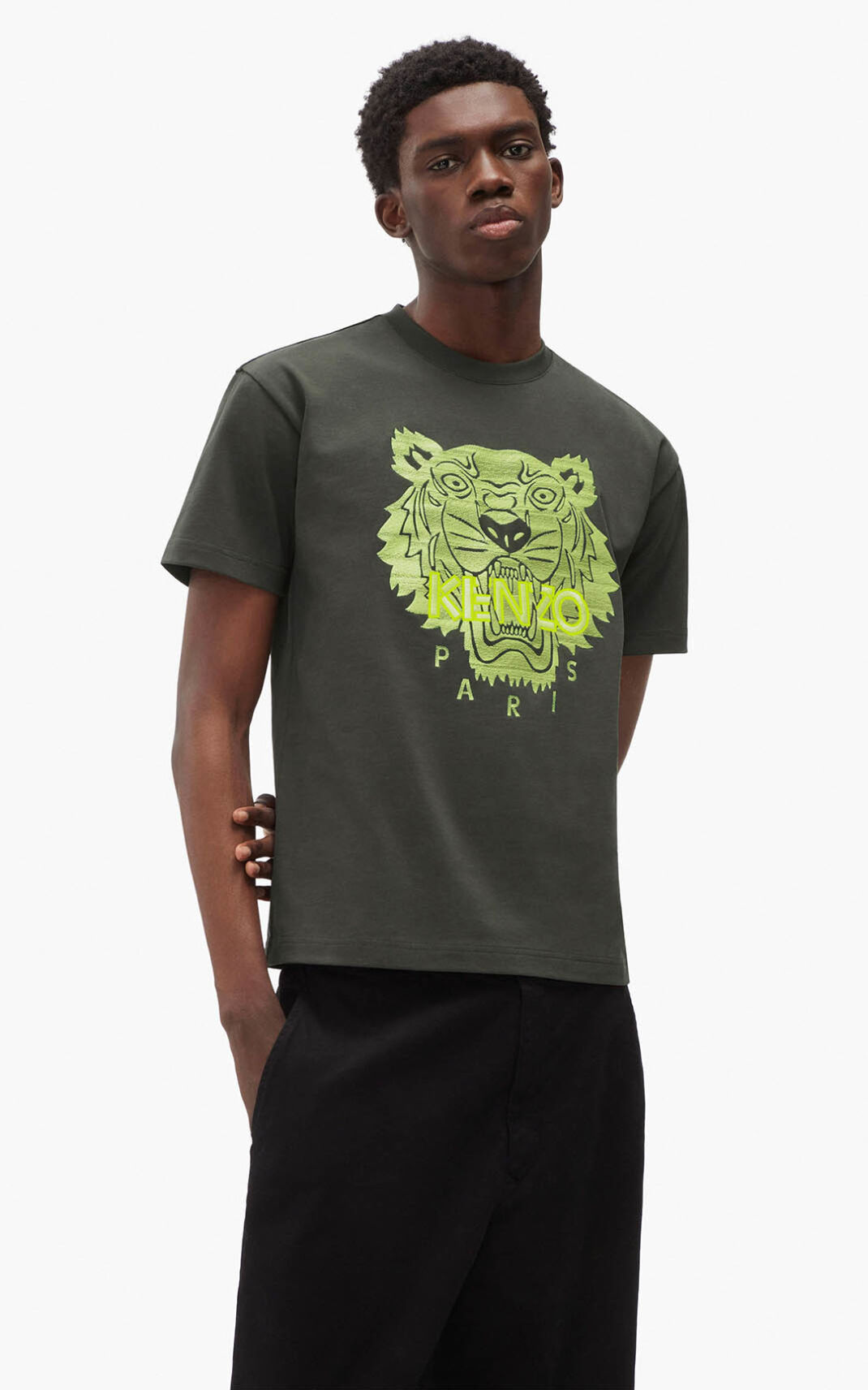 T Shirt Kenzo Homme Tiger loose fitting Kaki Foncé ALVNJ-0631